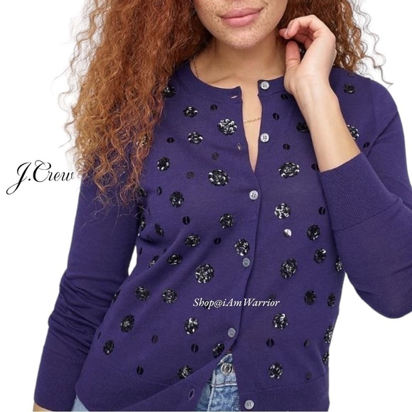 J.Crew sequin cluster button front crewneck cardigan *shop@iamwarrior - Picture 2 of 8